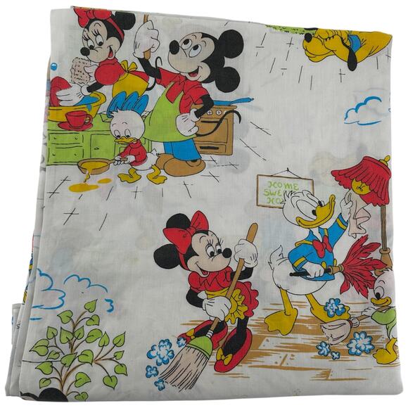 Unbranded Other - Vintage Montgomery Ward Disney Mickey & Friends Chores Muslin Twin Flat Sheet